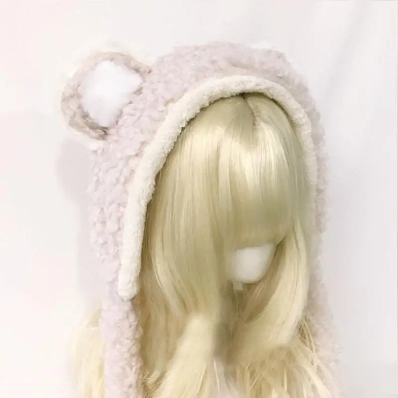 Vrouwen Winter Pluche Hoed met Leuke Cartoon Dierlijke Oren Warme Caps voor Meisjes Pompoms Decoraties Hoed voor Tieners F3MD