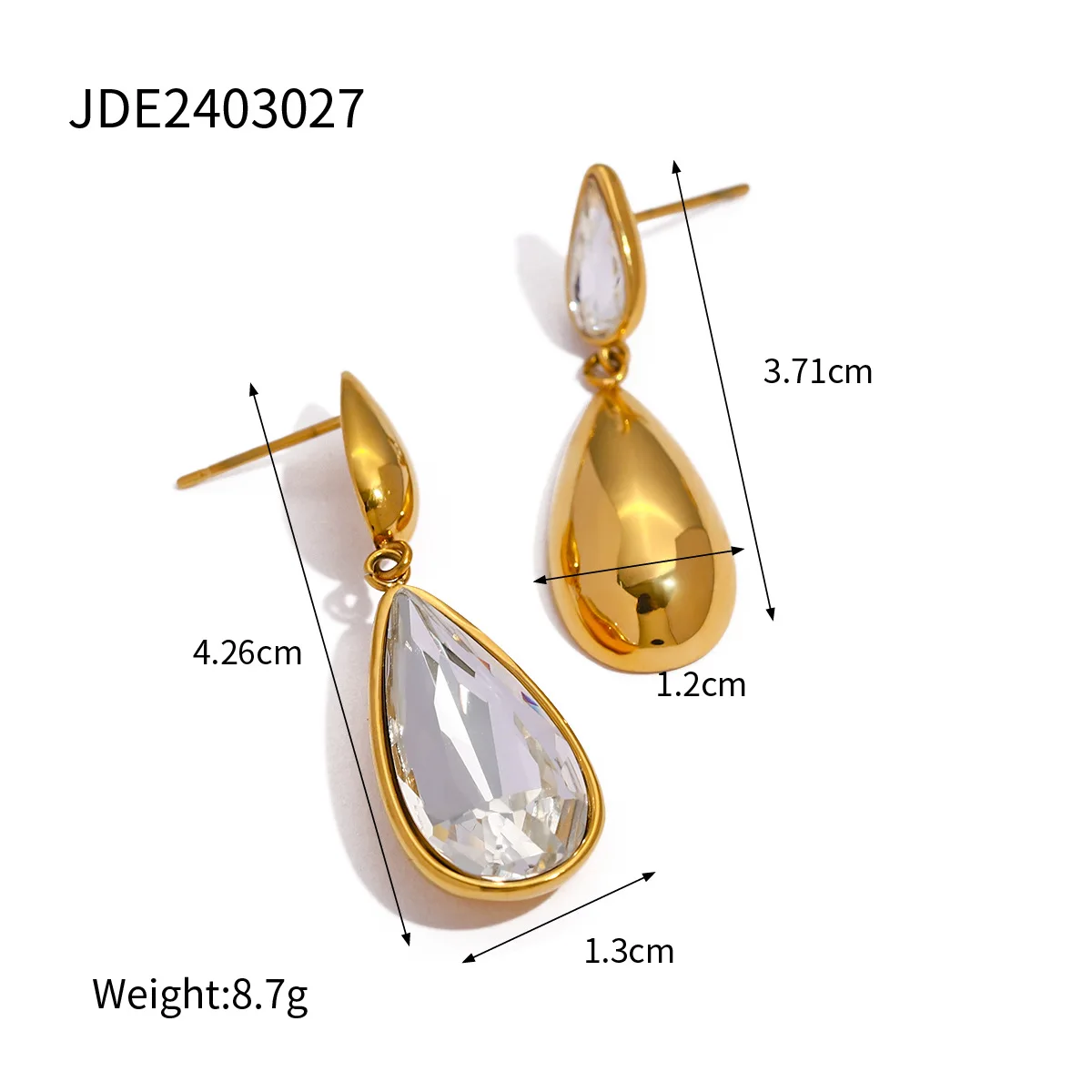 Stainless Steel PVD 18K Gold Plated Tarnish Crystal Water Drop Earrings For Woman Jewelry Wholesale Summer Trendy