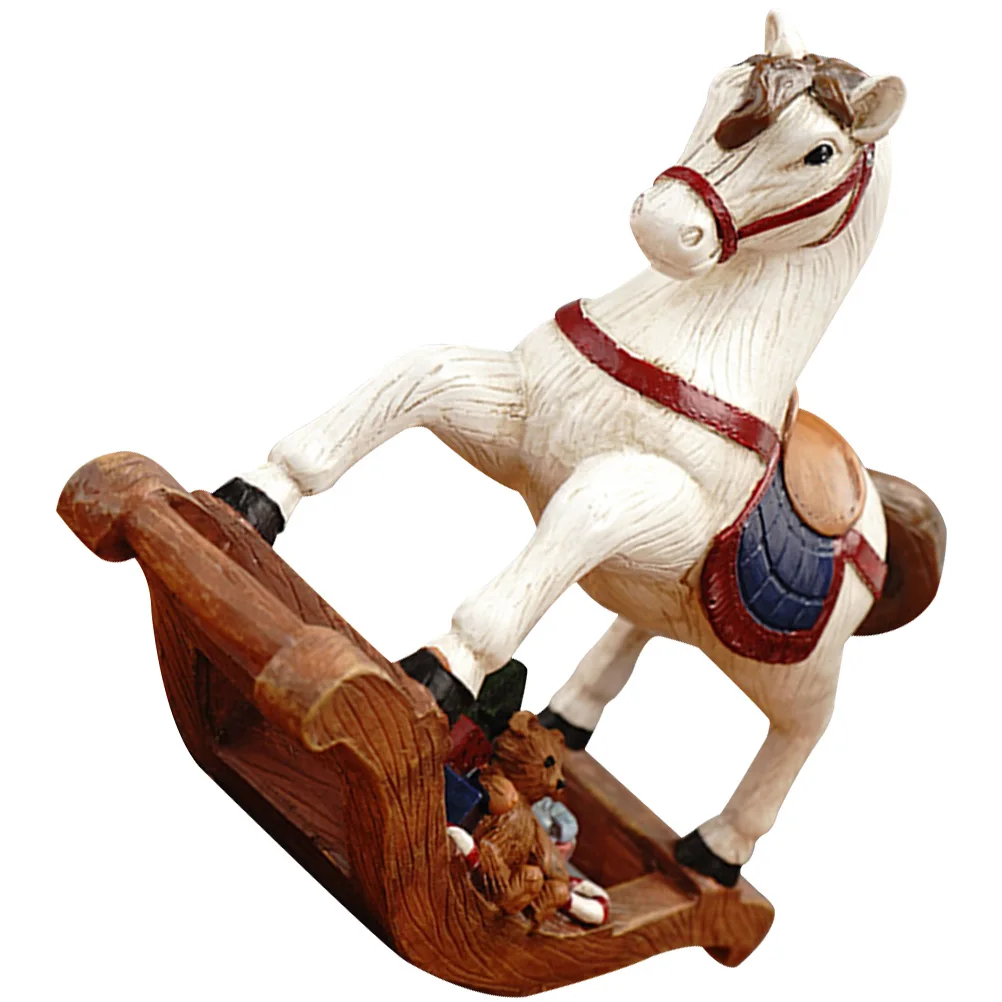 

Small Resin Rocking Horse Christmas Ornament Desktop Decoration Xmas Tabletop Adornment Holiday Home Decor Resin Sculpture