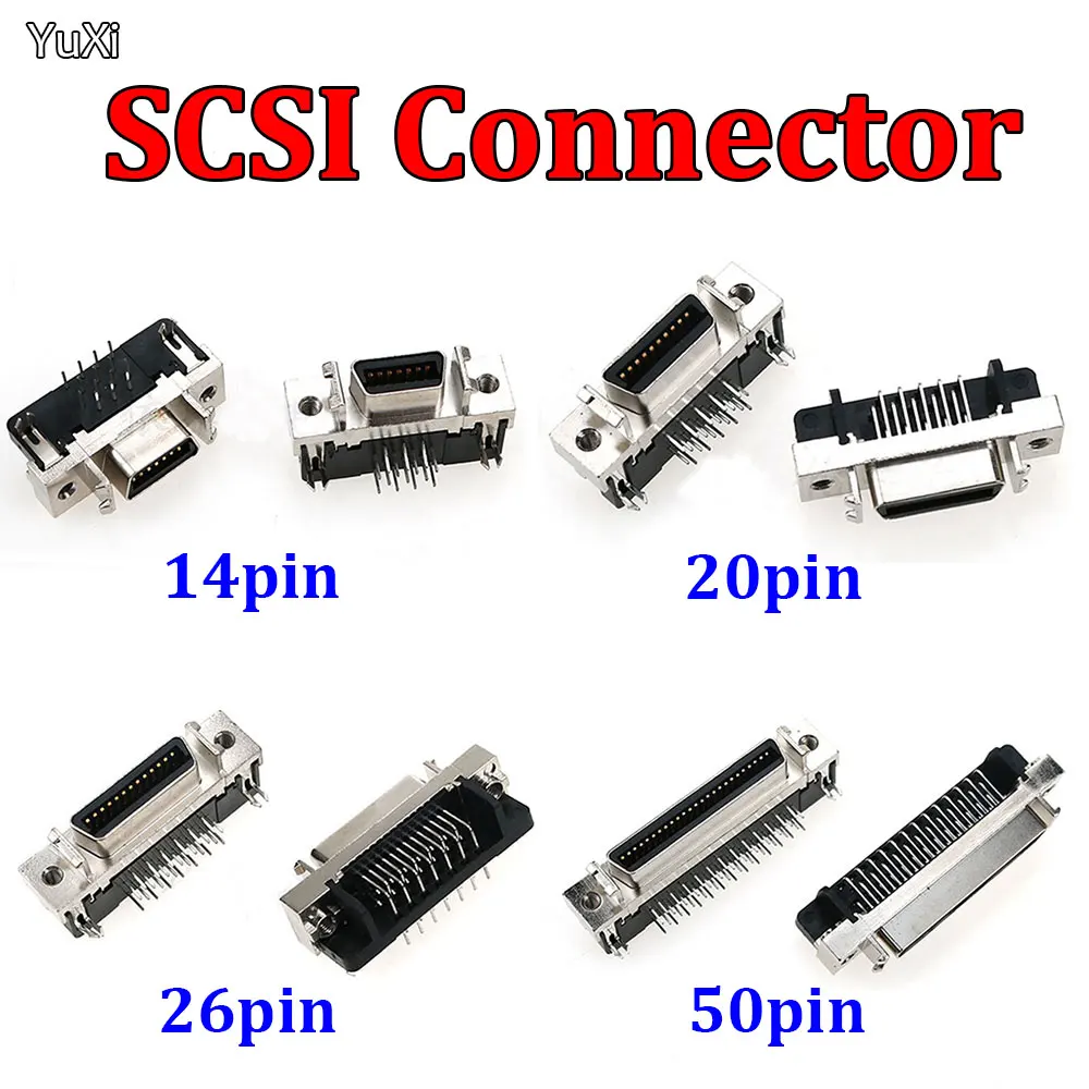 YuXi 1Pcs CN14P CN20P CN26P CN50P Female SCSI Connector Bent Feet Slot Type 14Pin 20Pin 26Pin 50Pin Solder Plate Holder