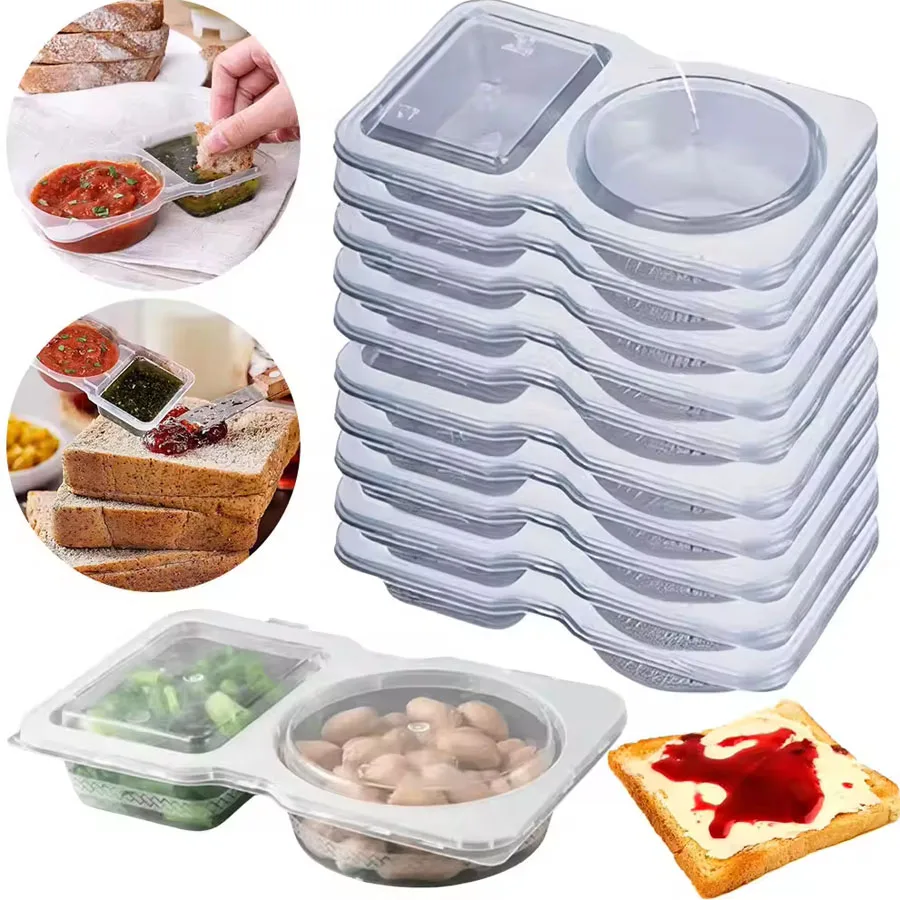 5/10/20 Pcs Double Compartment Condiment Container With Lid Double Compartment Snack Containers For To-Go Sauce, Sampling, Trave