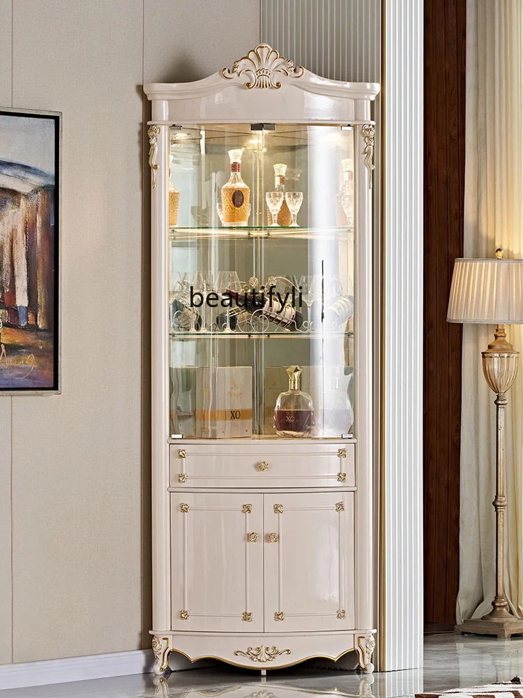 European-Style Living Room Corner  Wine Cabinet Shelf Dining Cabinet White Solid Wood Triangle Cabinet furniture