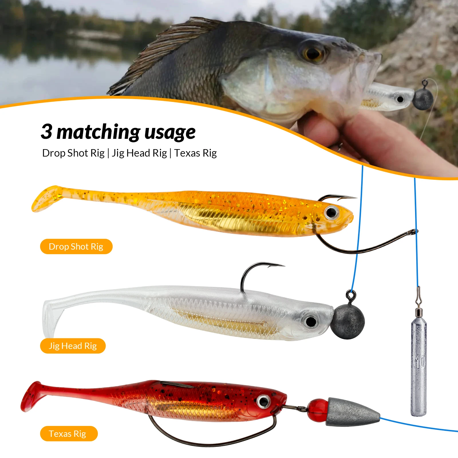 Thkfish 5/6pcs Fishing Soft Lures Silicone Artificial Bait Paddle Tail Shad Worm Swimbaits Freshwater Bass 70mm 80mm 100mm