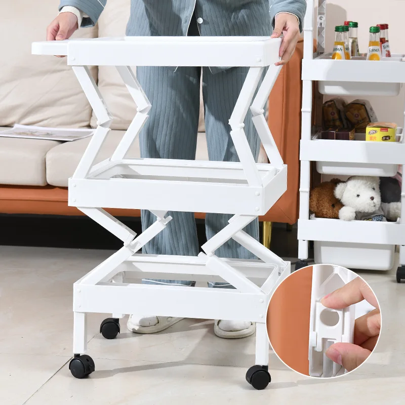 

Home Storage Rack Floor Standing Kitchen and Bathroom Storage Rack Multi-layer Organization Storage Rack with Pulley Small Cart