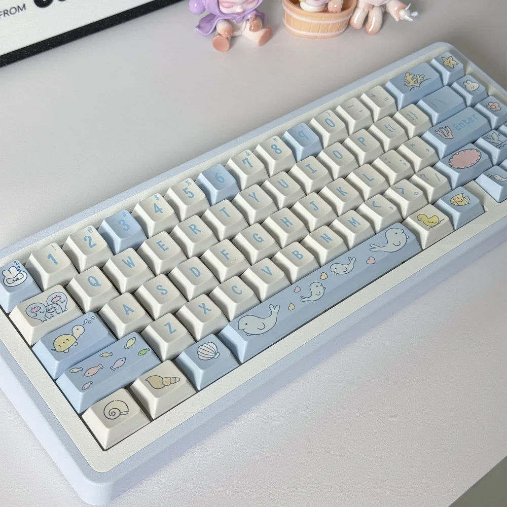 Ocean World Keycap White Simple Style Keycaps Cherry Pbt Material Sublimation Keycaps 128Keys White Blue Simple Keycap