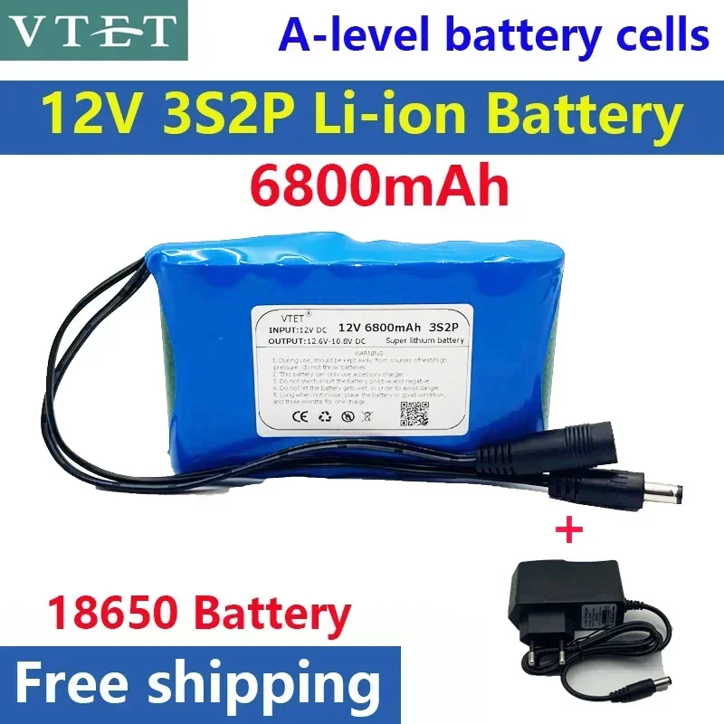 

2024 DC 12V 18650 аккумуляторная батарея 6800mAh перезаряжаемые батареи 12,6 V PCB литиевая батарея Защитная плата + зарядное устройство 12,6 V 1A