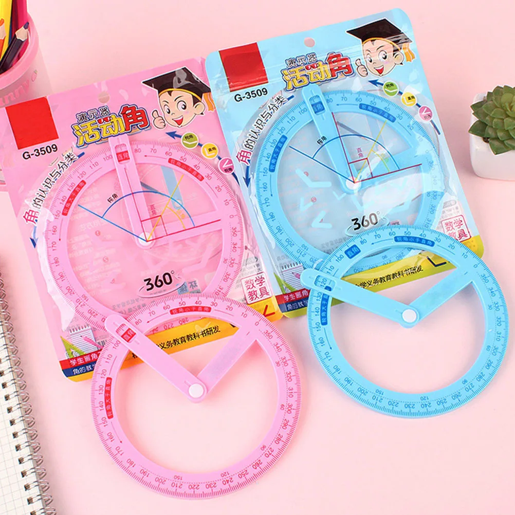 3Pcs Round Protractor with Sliding Arm Teaching Aid for Students Teachers Clear Scale Teaching Tools School Math Supplies