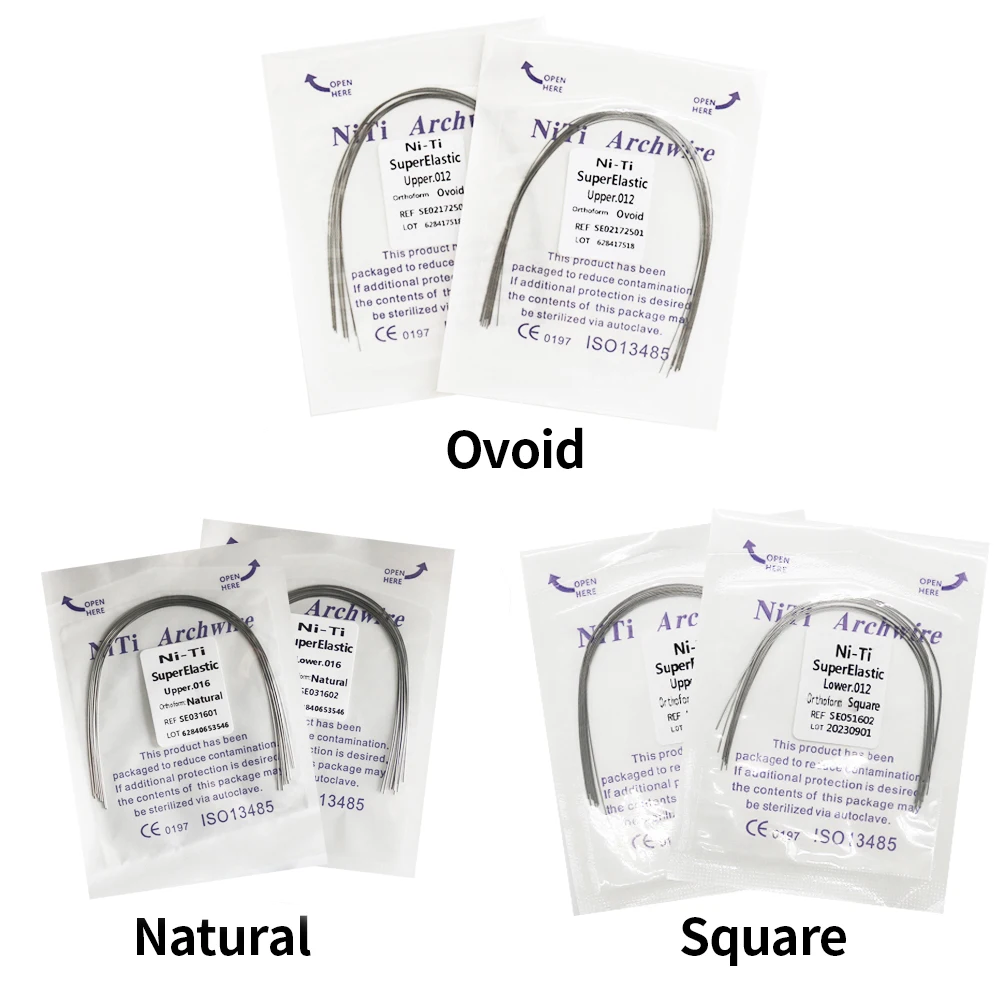 10Packs 100Pcs Super Elastic Niti Arch Wire Oviod/Natural/Square Form(5packs upper and 5packs Lower)