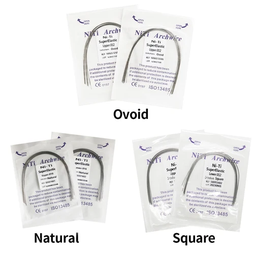 10 paquetes de 100 piezas de alambre de arco Niti súper elástico Oviod/natural/forma cuadrada (5 paquetes superiores y 5 paquetes inferiores)