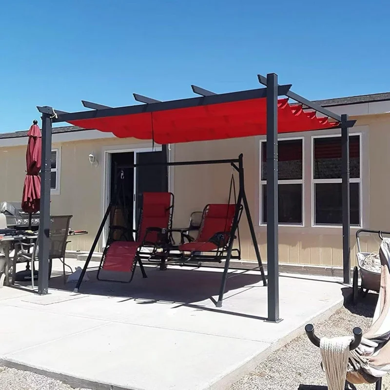 

10'x13' Outdoor Pergola, Metal Frame Retractable Canopy Gazebo, Modern Shade Shelter Backyard, Porch, Beach & Grill Pati