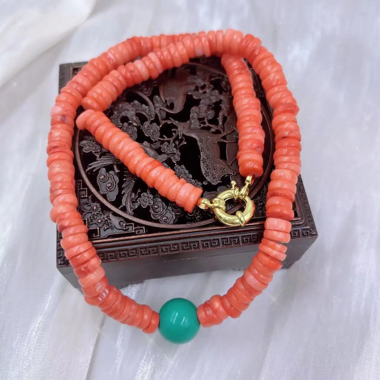 Short Collar Nigeria Wedding African Bride Jewelry Round Turquoise Natural Sea Bamboo Orange Coral Necklace 17inch view 2