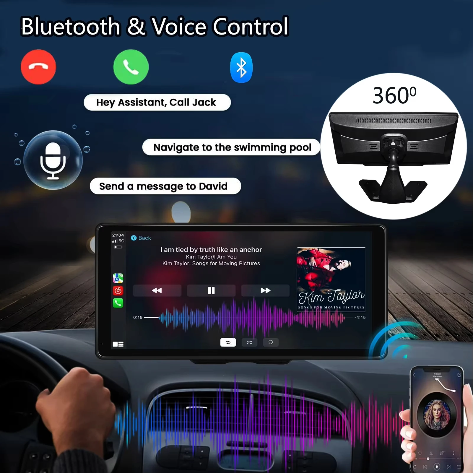 10.36 Inch CarPlay Auto Touch Screen DVR With 4CH AHD 1080P Waterproof Camera Night Vision For Car Truck RV Bus Trailer
