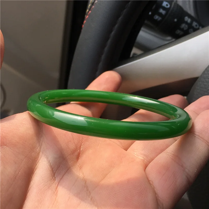 Outer Mongolia High Imitation Xinjiang Hetian Jade Bracelet Blype Jade Bracelets Full Green round Stripe Girl Jade Bracelets