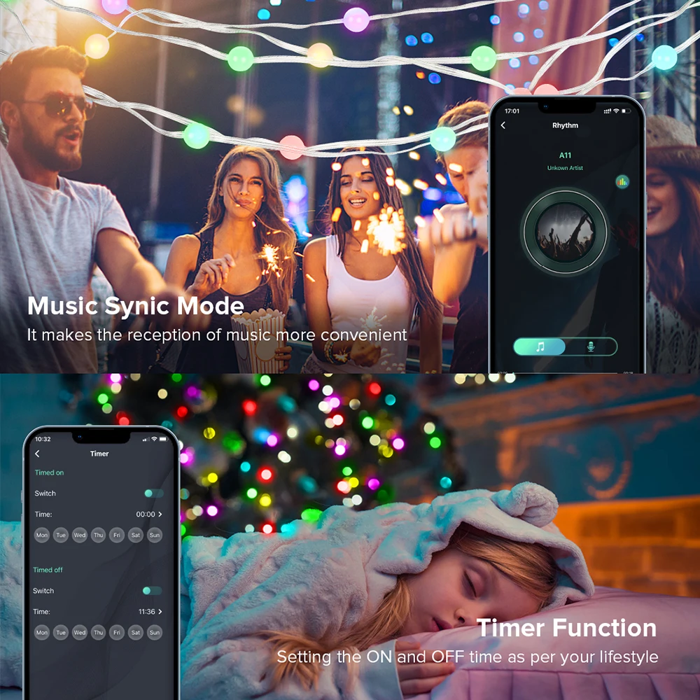 USB Christmas Lights String 5m 10m Bluetooth Music APP Remote DC5V WS2812B Party Wedding Garden Backyard Star Rugby Strawberries