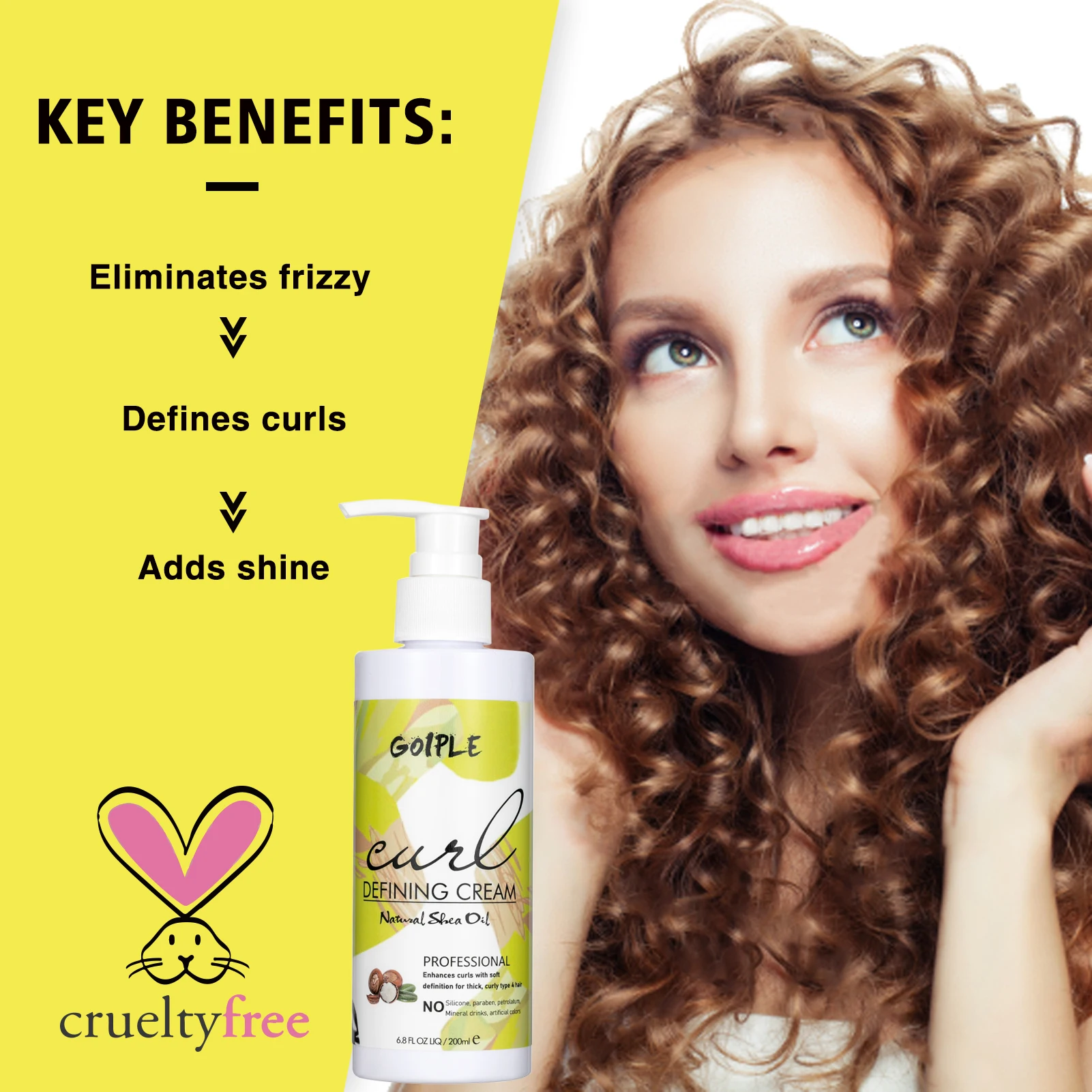 GOIPLE Flyaways Control Cream pour Curling Conditionneur hydratant pour cheveux Clury Brillants et rehausseurs rebondissants Crème définissante pour boucles