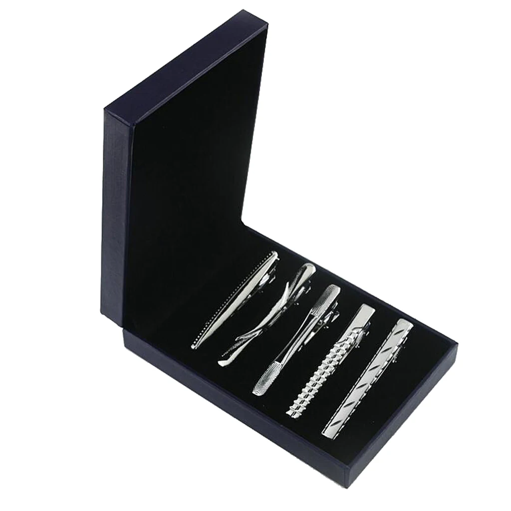 5 Pieces Tie Bar Clips Mens Metal Fashion Clasps Set Gift Box