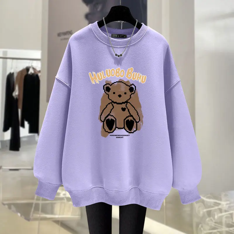 Autumn Y2K Cozy Long Sleeve Sweatshirts Women Clothing Fashion Cartoon Printed O-neck Hoodies Loose Casual Top Pullovers