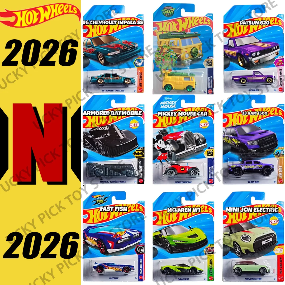 1:64 Hot Wheels 2026-N Case McLaren Chevy Datsun Dodge RAM Ninja Turtles Mickey Mouse Diecast Alloy Car Model Collection