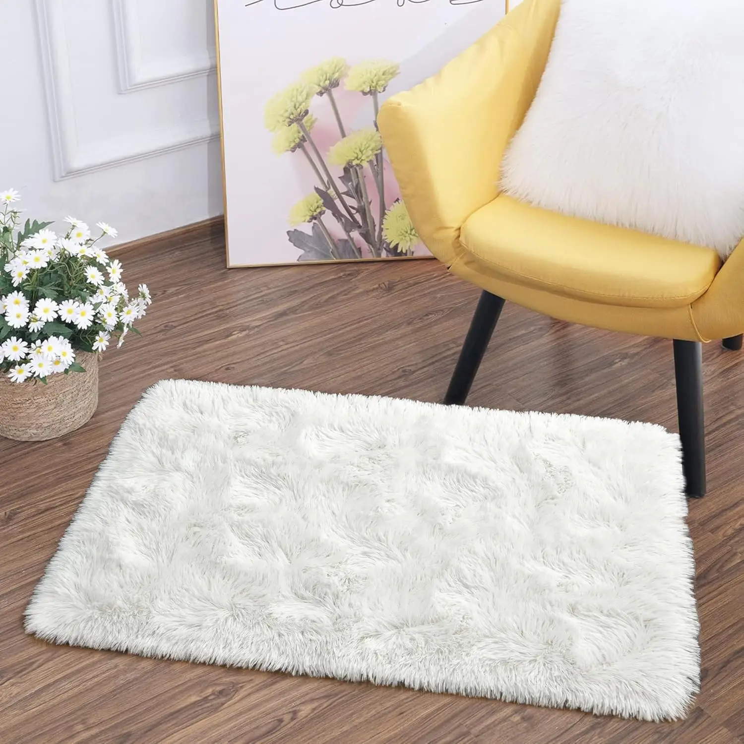 Plush Indoor Nursery Home Decor Rug with Non-Slip Bottom, Cream White, 2 X 3 Feet