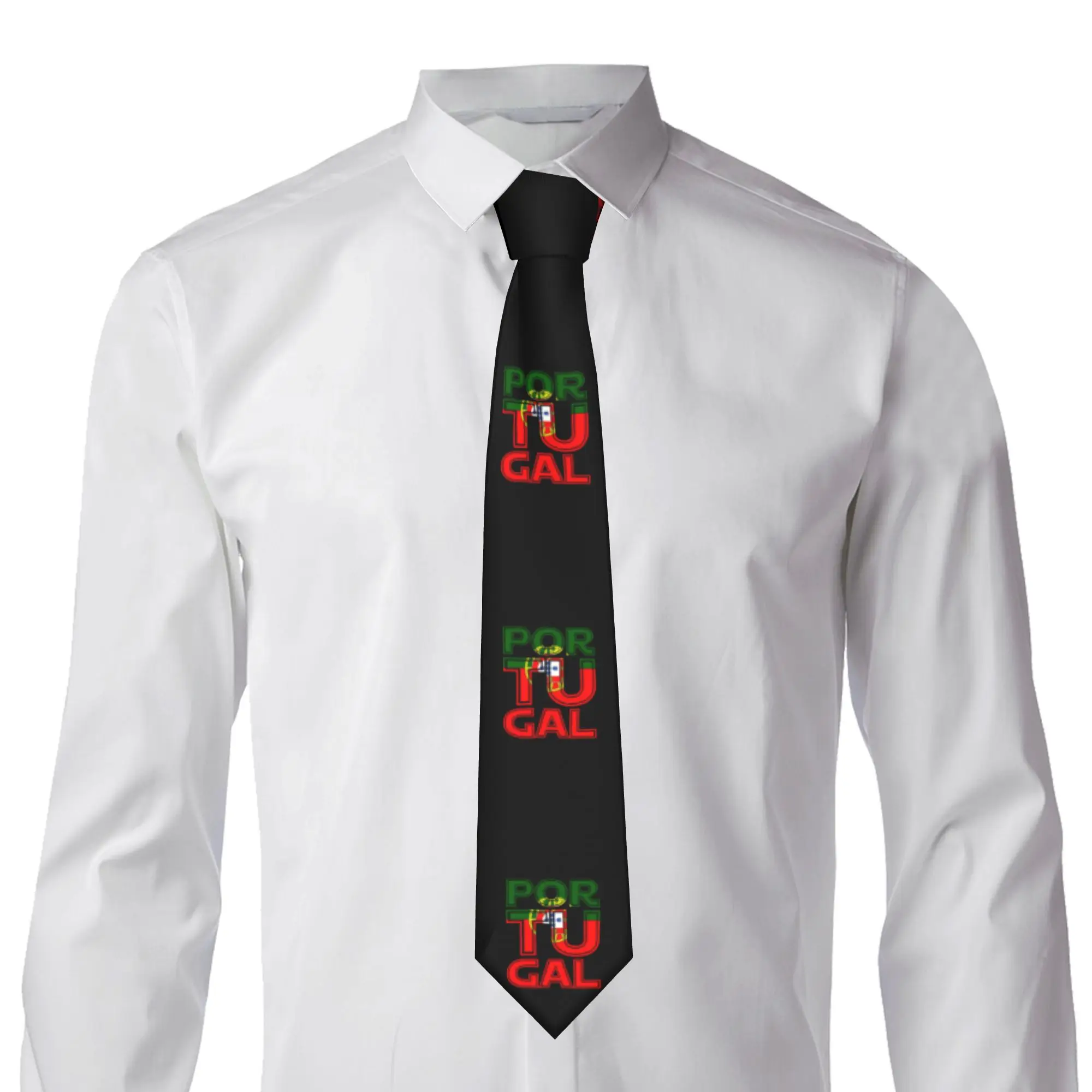 Classic I Love Portugal Country Land Cut Flag Necktie Men Silk Portuguese Party Ties