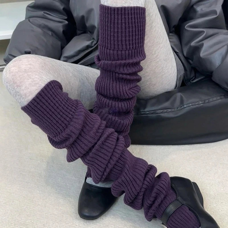 Japanese Women Knitted Cotton Winter Warm Leg Warmers Over Knee Tube JK Pile Socks Ballet Yogurt Leg Cover Long Leg Socks