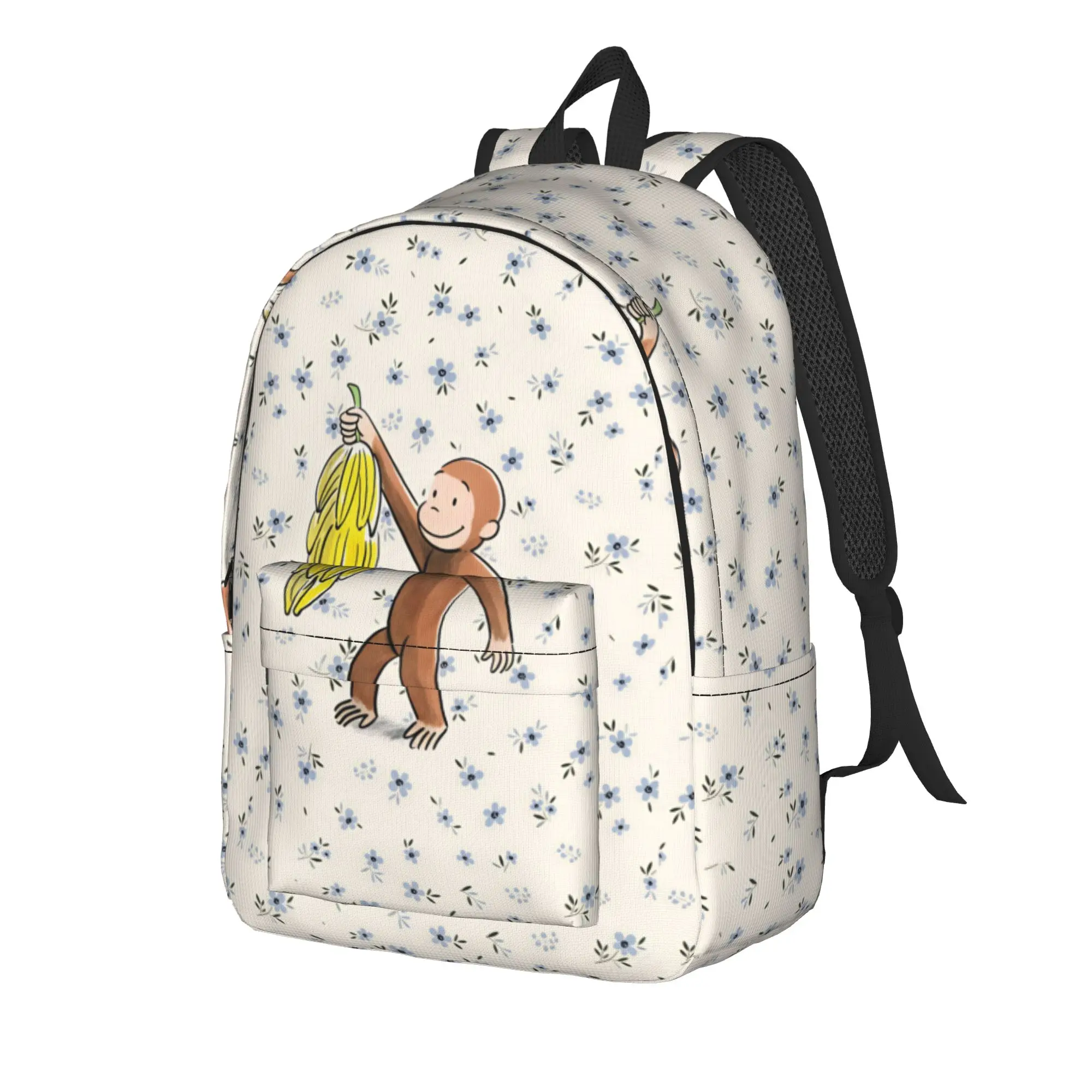 C-Curious George Backpack  Women Men Polyester Hiking Backpacks Breathable Leisure School Bags Rucksack