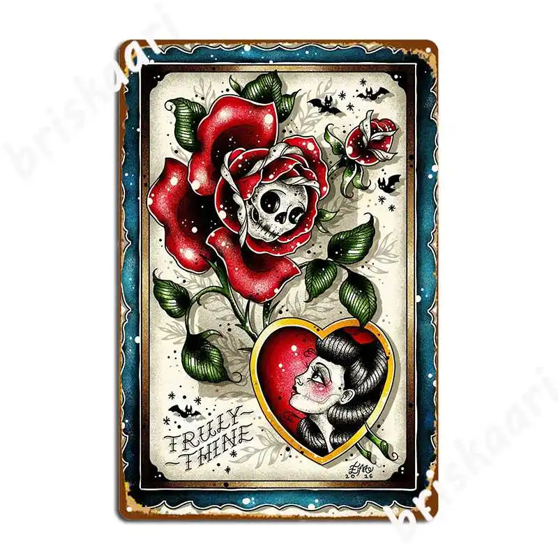 Truly Thine Lady And Skull Rose Vintage Style Romance Poster Metal Plaque Vintage Plates Cave Pub Pub Tin Sign Posters