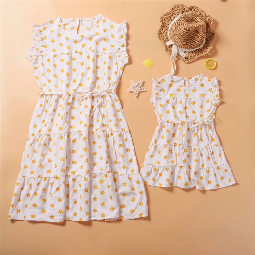 NASHAKAITE Mom and daughter dress family look casual floral print dress Mother and me Clothes matching family outfits