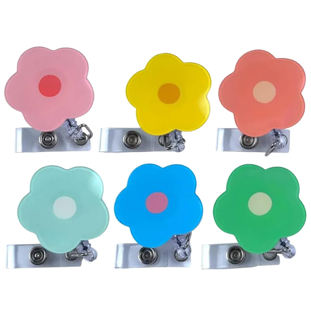 6Pcs Cute Retractable Badge Reel with Clip Flower Shaped Name Tag Holder for Id Cards Keys Business Cards Convenient Work