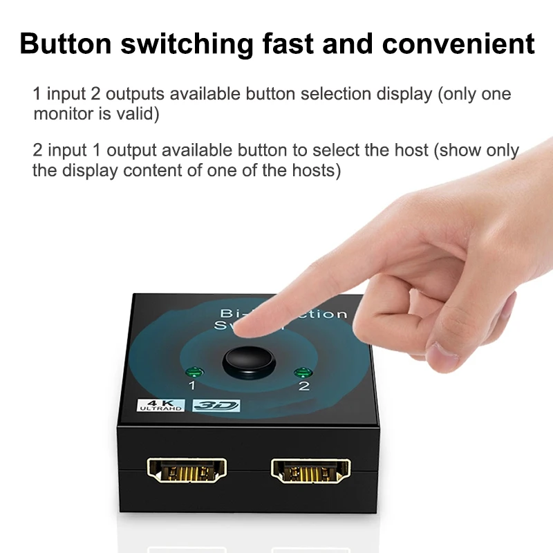 Divisor bidirecional 2.0 4k, compatível com hdmi, 1x 2/2x1, adaptador 2 em 1, conversor para switcher ps4 pro/4/3 tv box 1080p