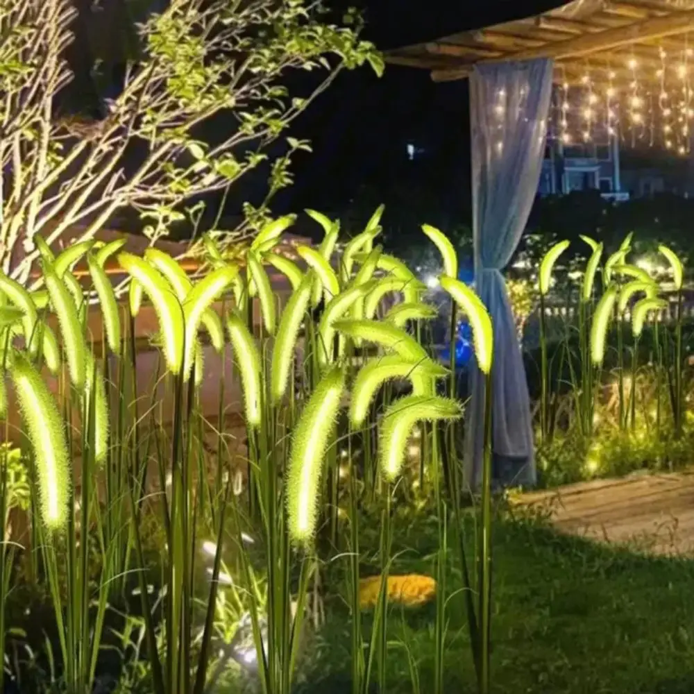 luz-solar-led-com-fibra-Optica-lampada-de-grama-em-formato-de-cauda-de-cao-A-prova-d'agua-com-estaca-para-solo-para-uso-externo