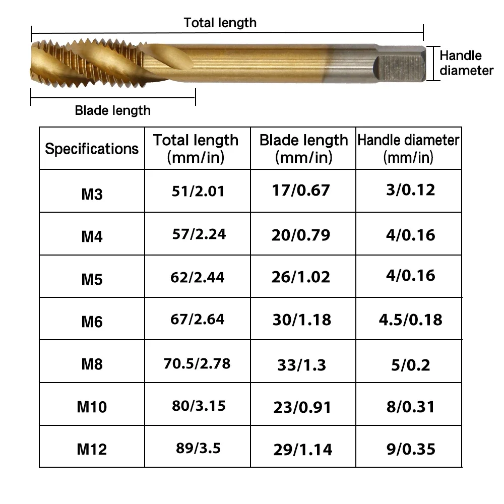 Machine Taps through-hole tapping set 7pc high-speed steel Snail tip tap M3-M12 spiral titanium plated