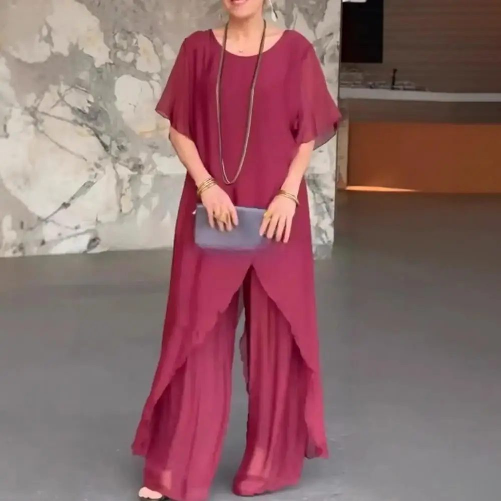 

Casual Regular Wide Leg Pants Two Piece Sets Women Summer Fashion O-neck Batwing Sleeve Shirt Outfits For Women 2025 Outfit