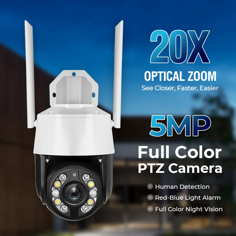 5MP 20X optical zoom IR 150m night vision network wifi dome PTZ cam 360 panoramic p2p IP wireless smart tuya outdoor ptz camera