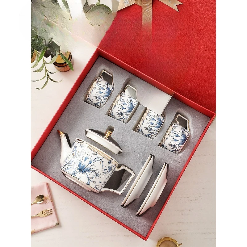 1 pot of 4 cups and saucers gift box with high-end exquisite tea set