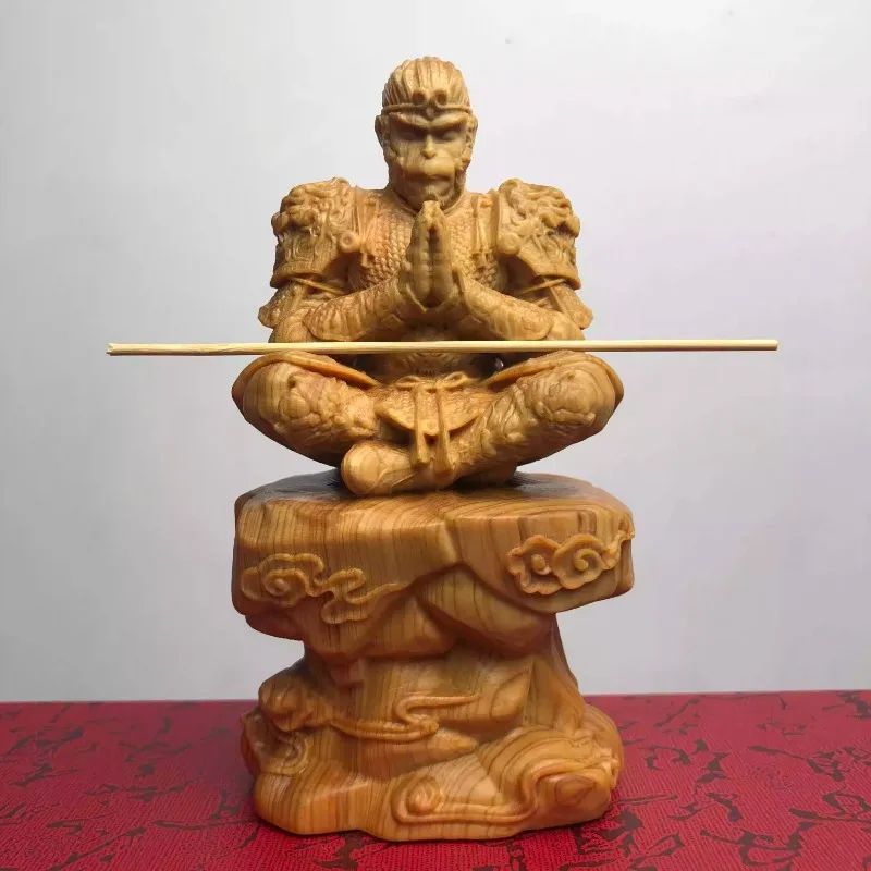 Black Myth Wukong Wood Carving Art, Monkey King Figurine, Solid Wood Sculpture for Home Decor, Collectible Gift