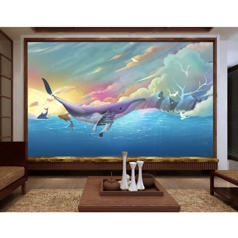 New Chinese-Style Colorful Dolphin Scenic Underwater World Classroom Poster With A Landscape-Nordic Style And A Dreamy Atmospher