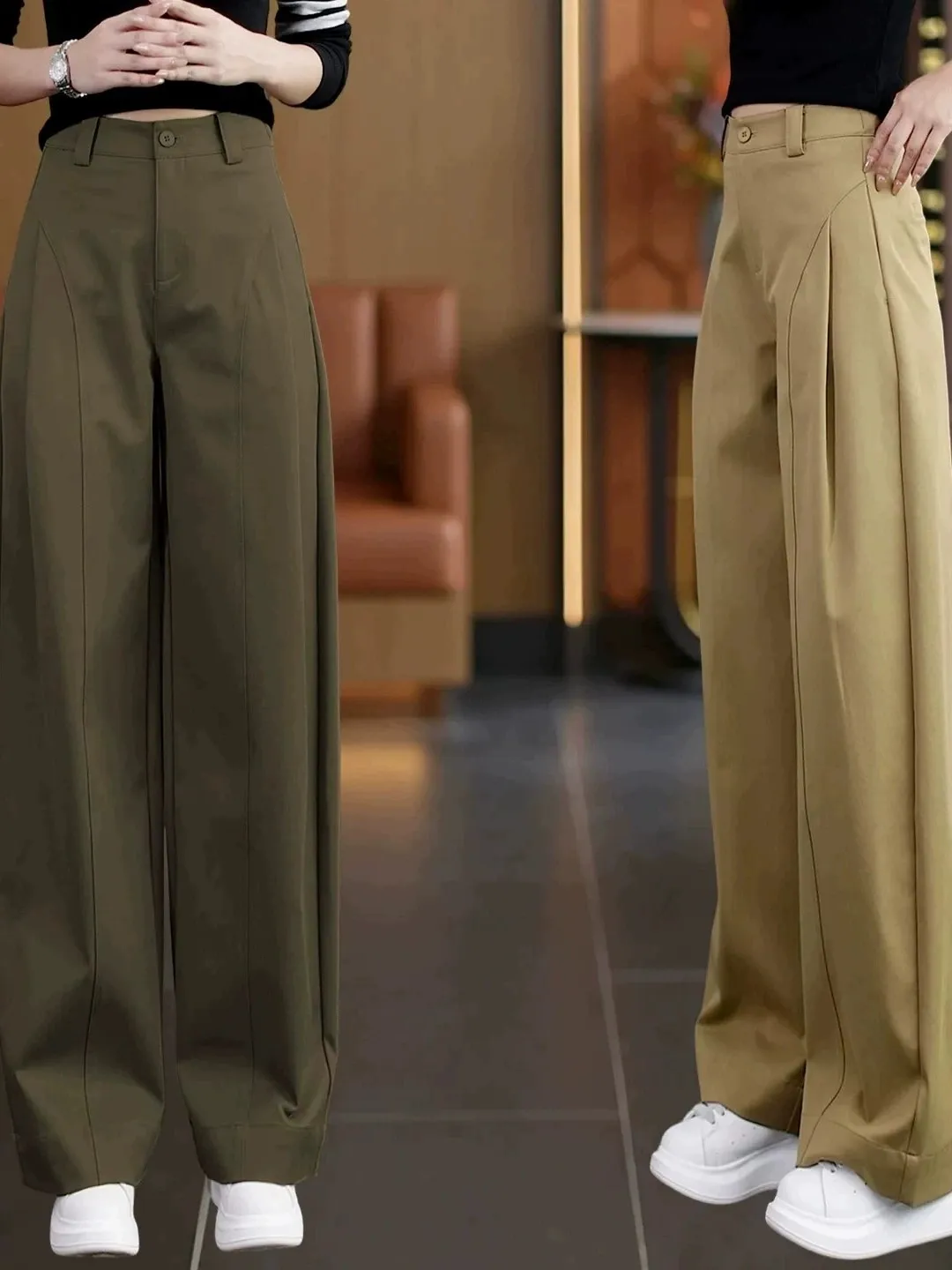High Waist Pleated Wide Leg Pants Women's Loose Fit Casual Style Knife  Pants Autumn New Arrival Fashion Trend