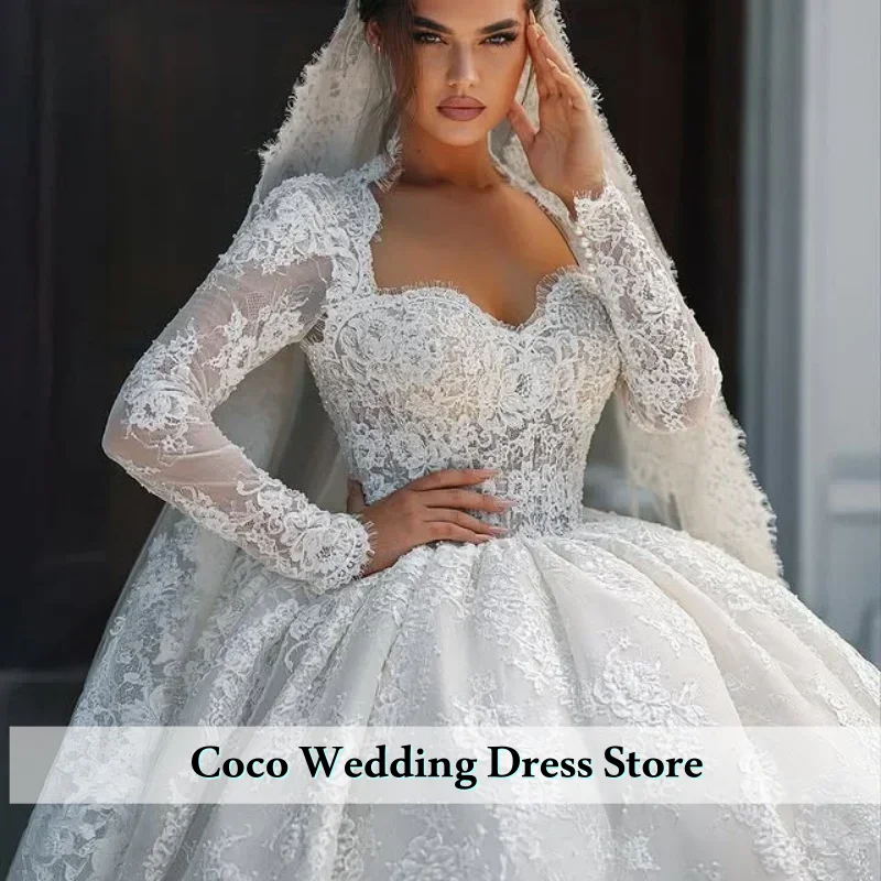 Customized Exquisite Royal Ball Gown Wedding Dresses Long Sleeves Wedding Dresses Lace Detachable jacket Robe DeVestido De Noiva