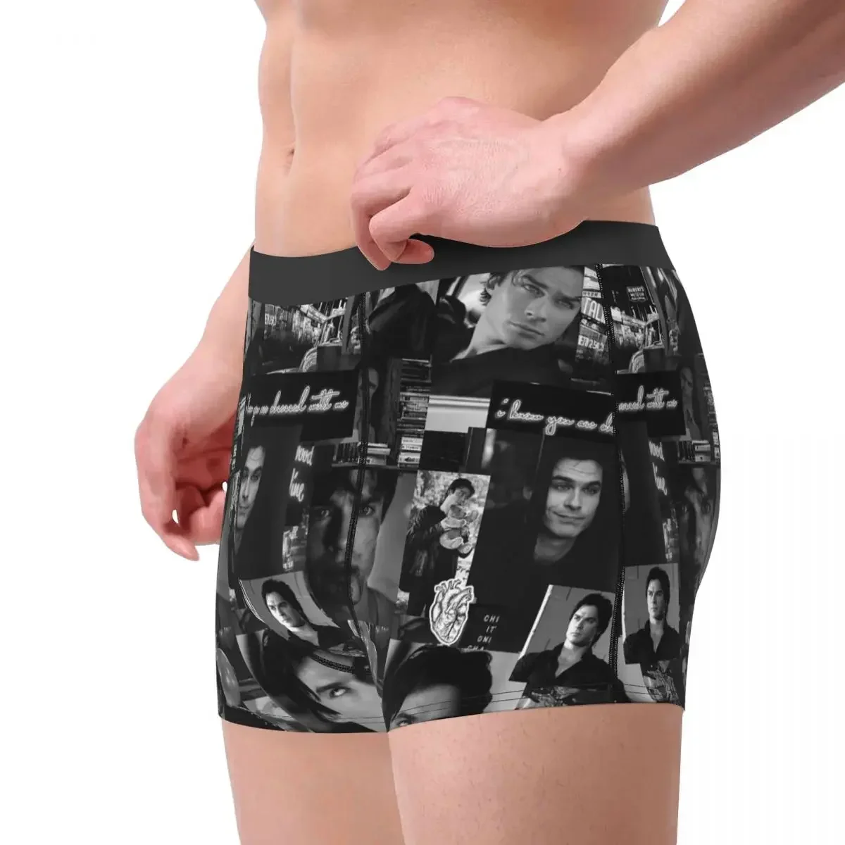 Funny Boxer Shorts Panties Briefs Man Damon Salvatore The Vampire Diaries Underwear Breathable Underpants for Male S-XXL