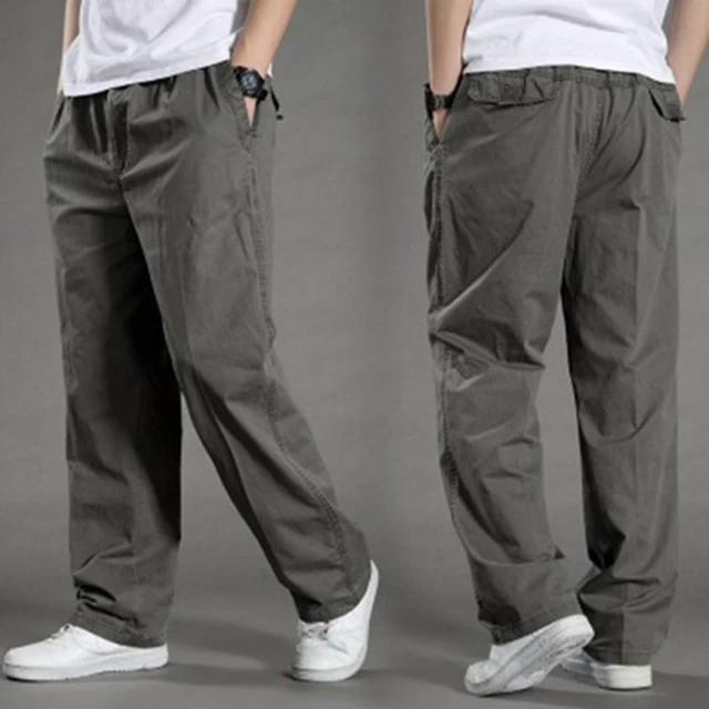 Mens elastic waist cargo pants with drawstring hotsell