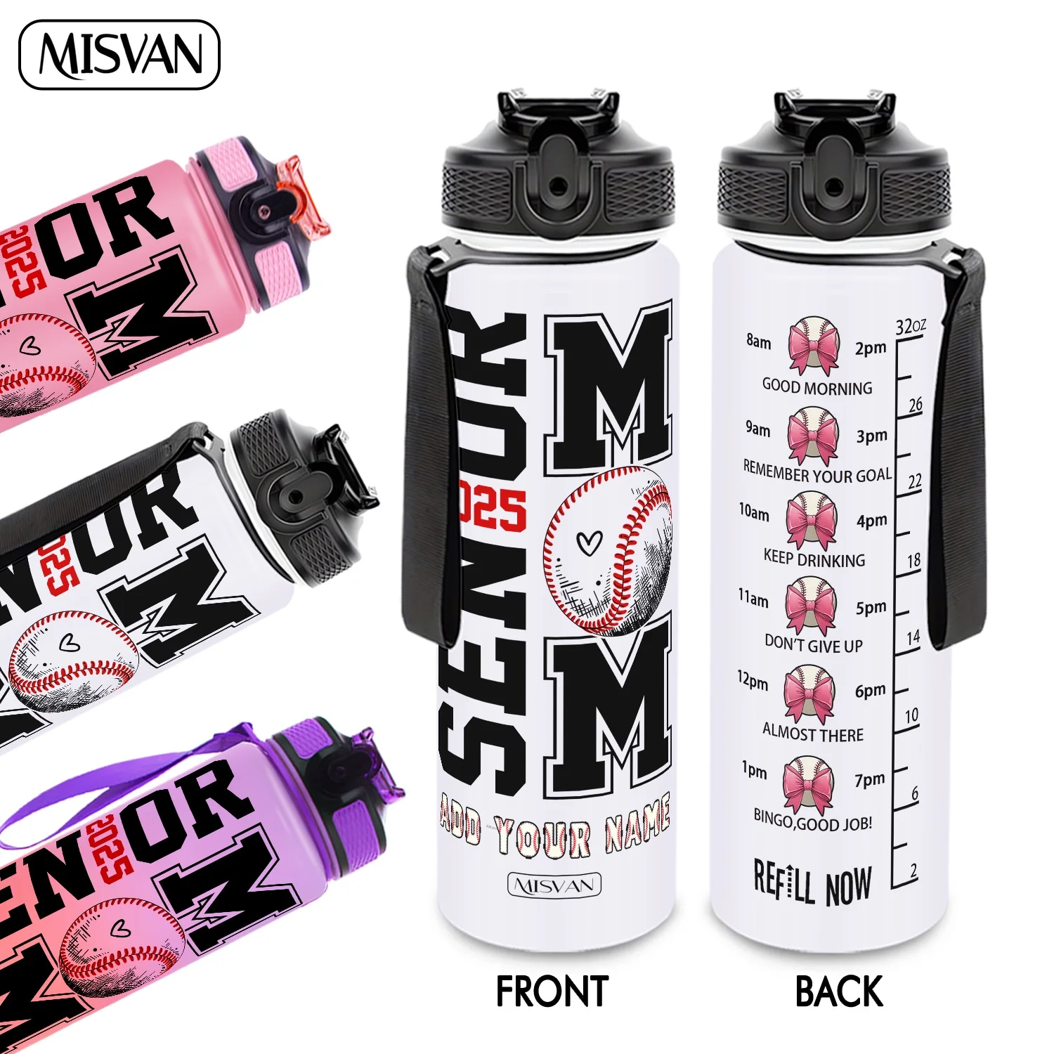 

1PC,Customization Name 32oz Water Bottle,Senior Mom 2025 Baseball Design,Encourage Daily Hydration,for Gym Outdoor Cycling