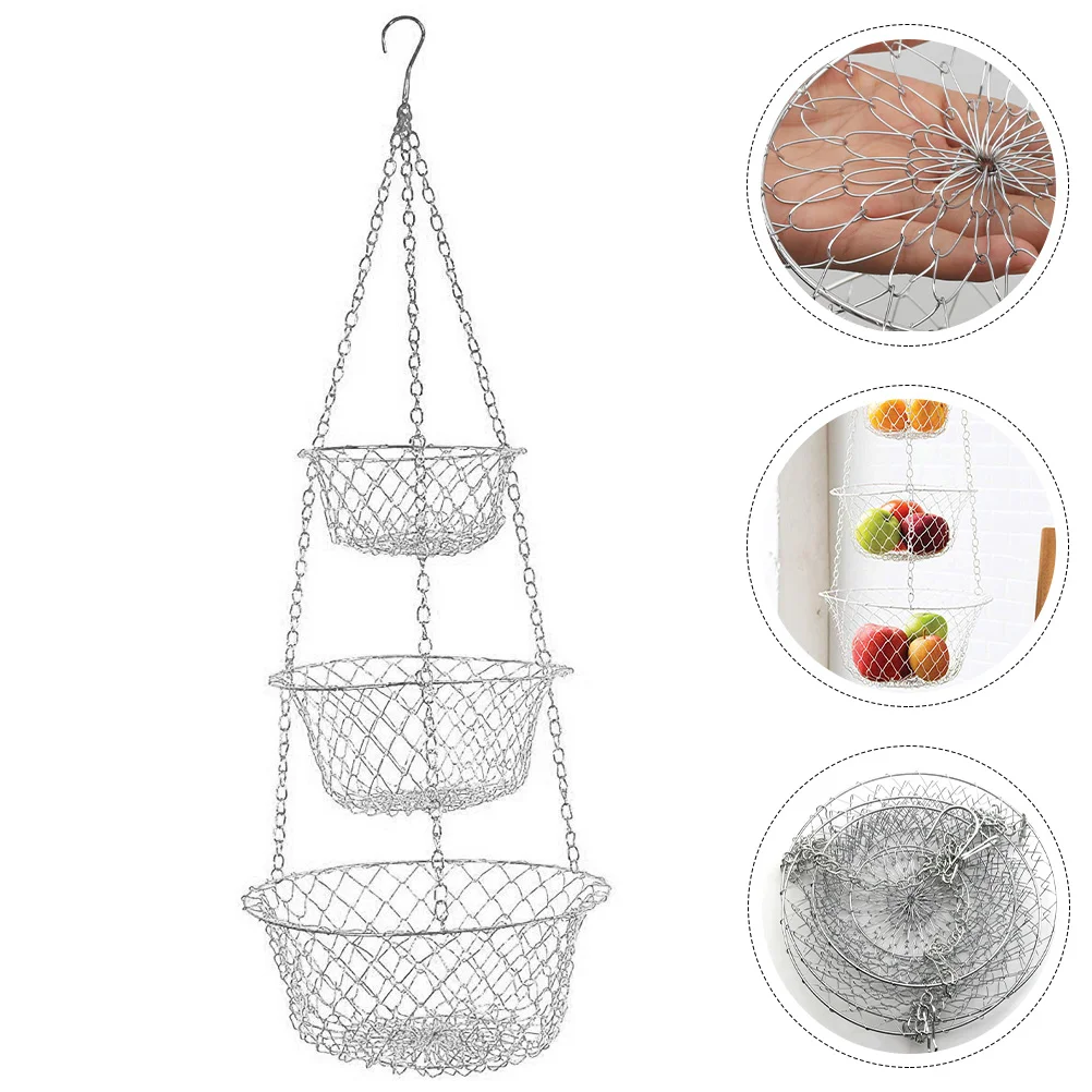 

3 Tier Fruits Basket Hanging Vegetables Wall Plant Rack Storage Baskets Stand for Kitchen