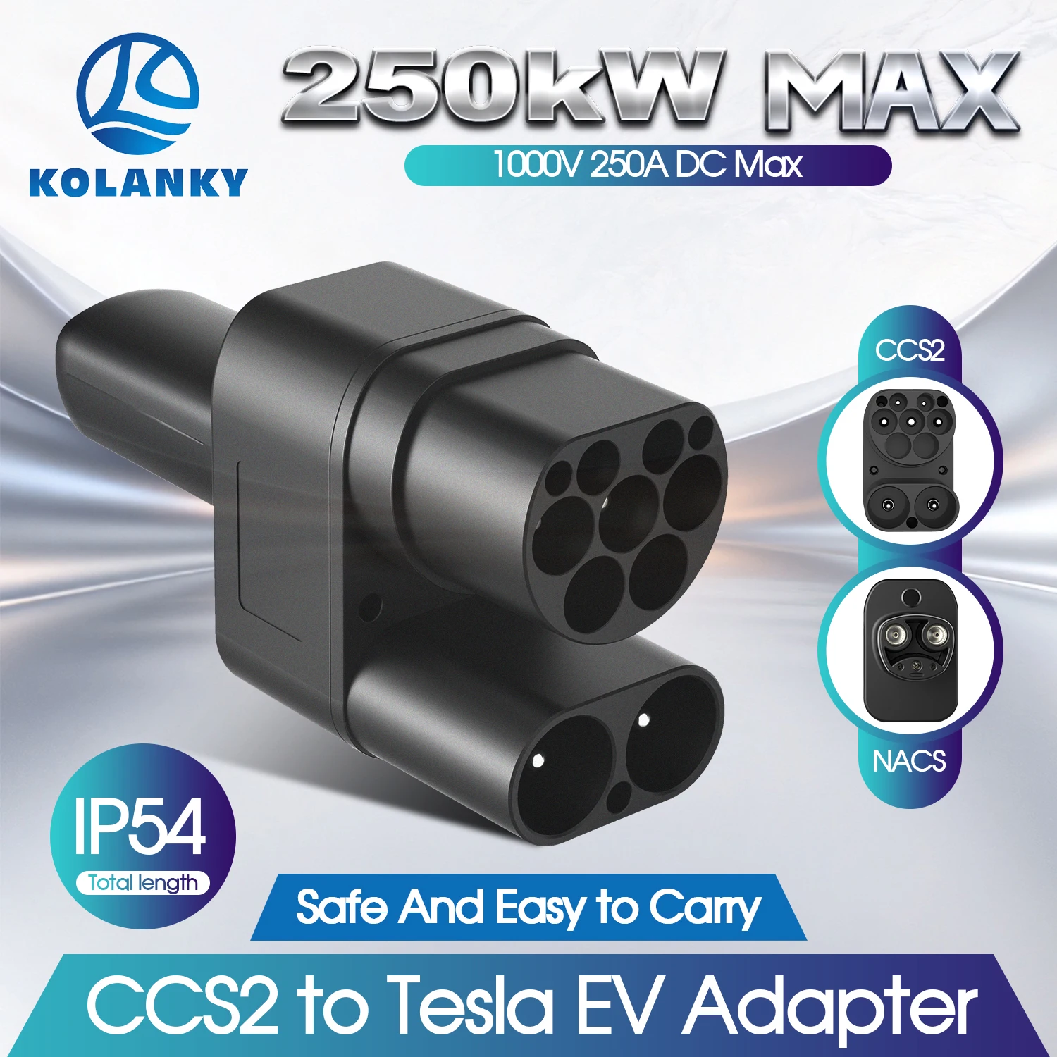 Kolanky CCS2 To NACS AC/DC Adapter 250A 1000V Max 250KW Use In Public Station Charging Electric Vehicle Cars