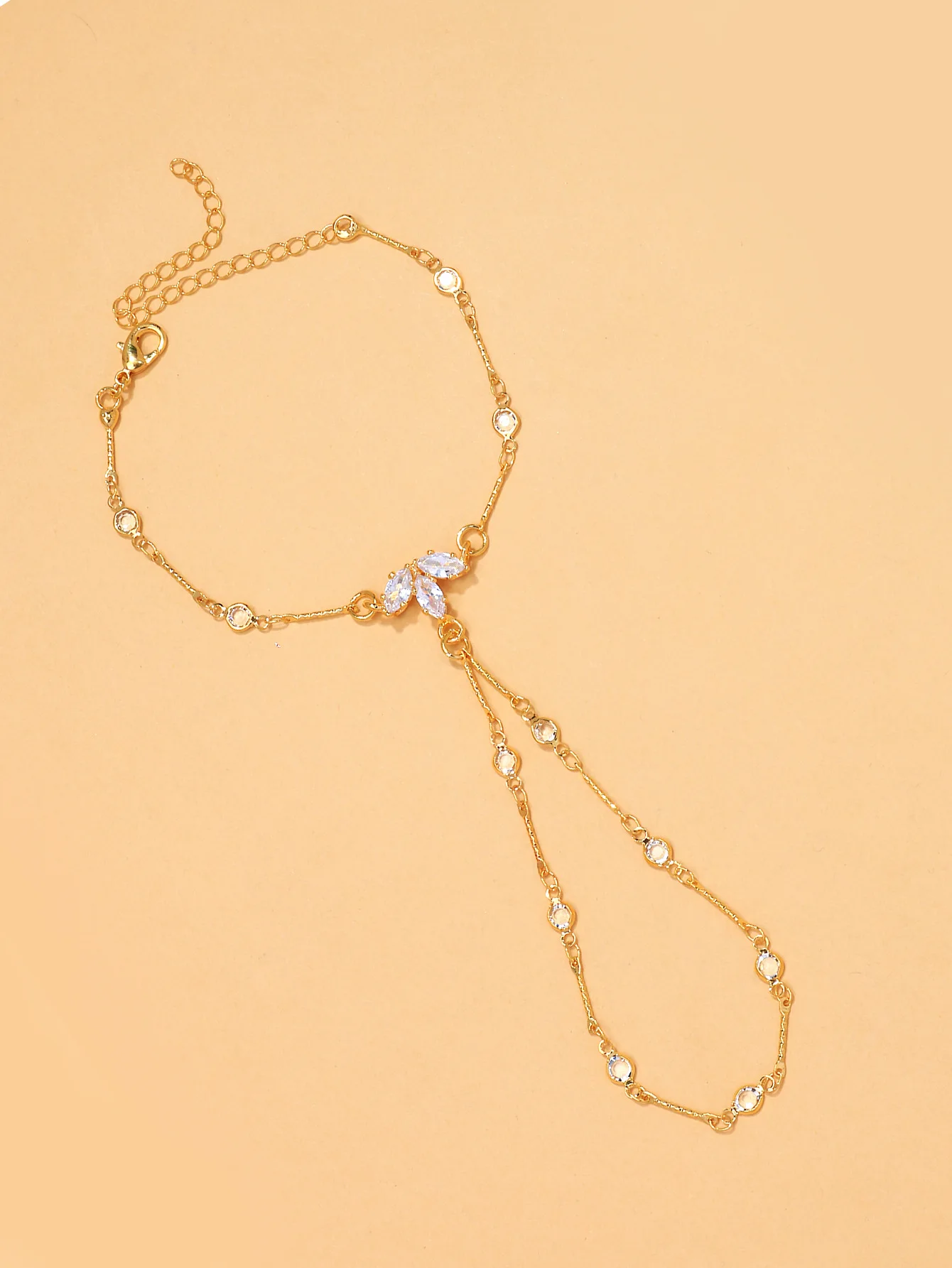 الفضة / الذهب ثلاثة كريستال ليف اليد سلسلة فنجر سوار أزياء مثير مجوهرات سلاسل طويلة سوار الاصبع