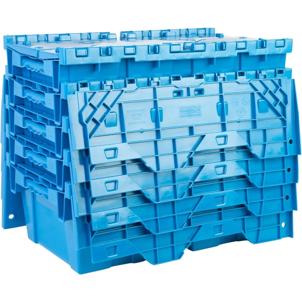 Contenedor de distribución de bolsa de almacenamiento de 19,6 x 11,6 x 7,3 pulgadas (3,7 galones, paquete de 5) con tapa adjunta con bisagras, azul