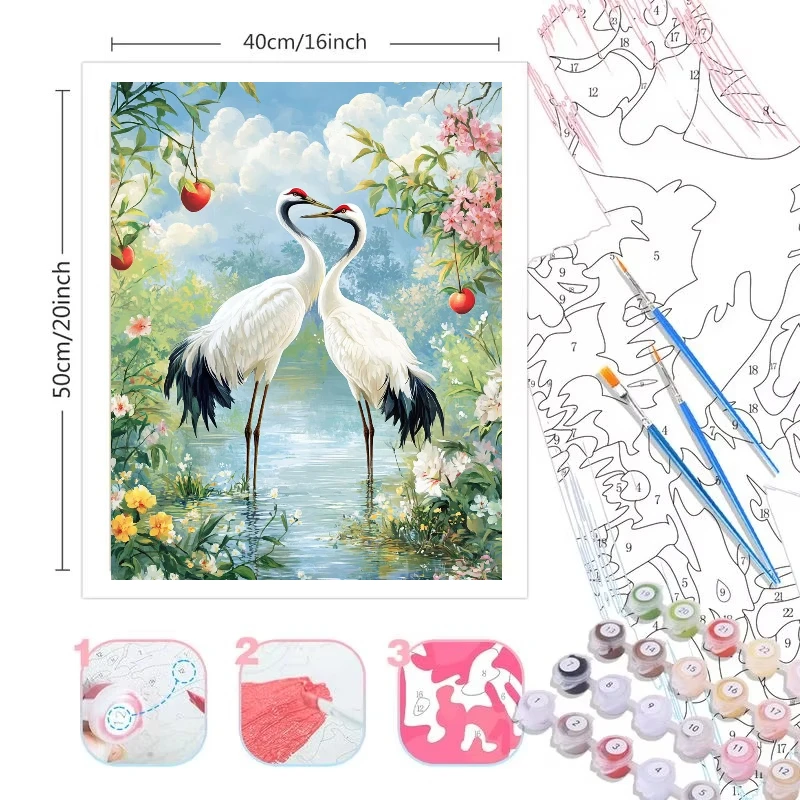 Paint By Numbers Red-Crowned Crane Painting By Numbers on Canvas Coloring By Number for Adults Paint Digital Art Home Decor