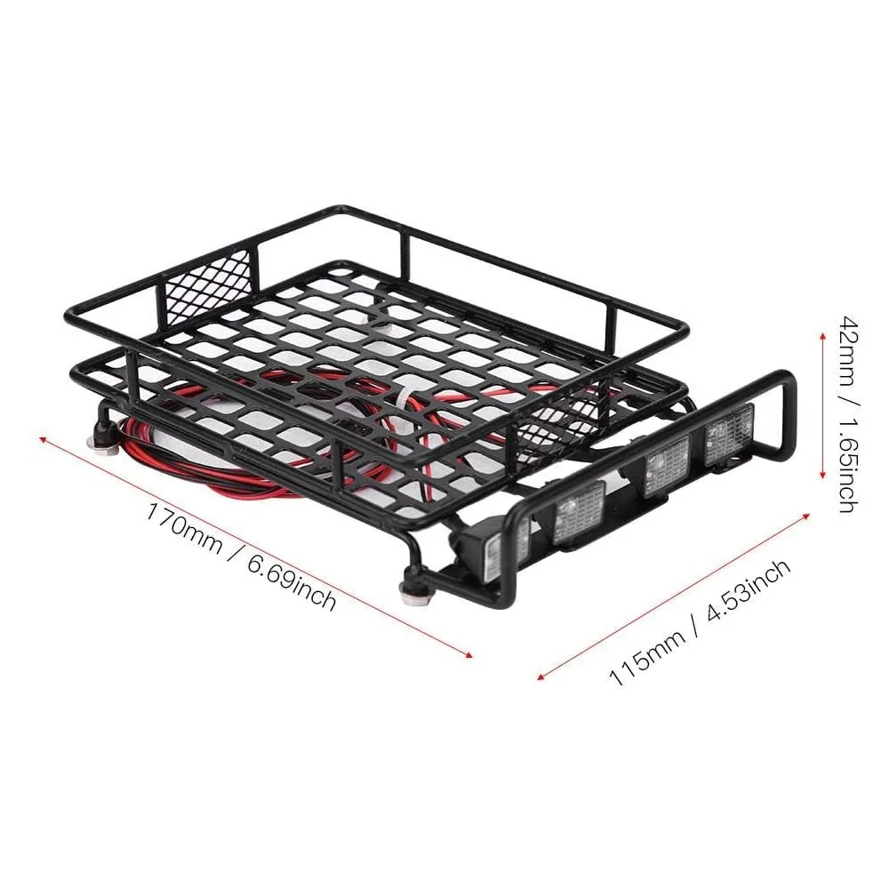 Metal 170X115mm Luggage Carrier Roof Rack with LED Lights for Tamiya CC01 CR01 RC4WD D90 Axial SCX10 1/10 RC Crawler Car