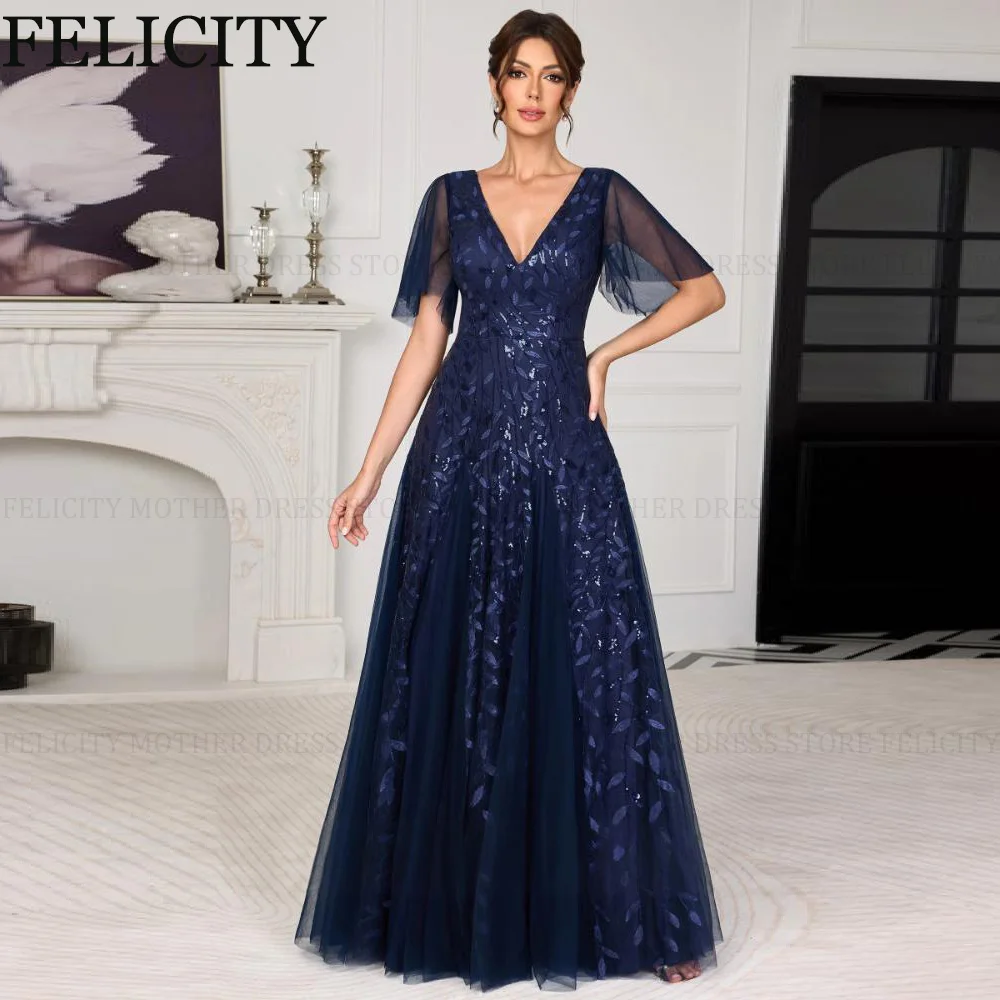 Felicity personalizado lindo mãe da noiva vestido 2026 a linha lantejoulas apliques longo vestido de convidado de casamento festa vestido de noite