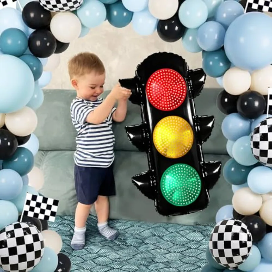 Ballons de signalisation pour voiture de course, 2 pièces, décoration de fête d'anniversaire, ballons de circulation, véhicule de construction, fournitures de fête d'anniversaire T